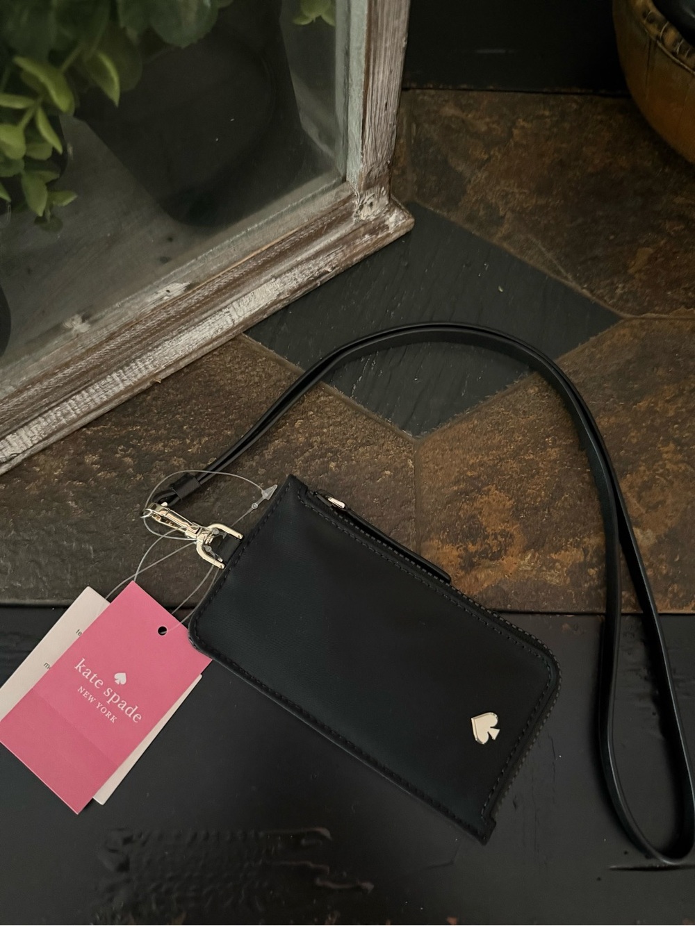 NWT kate spade Black Card Case Lanyard “Jae”